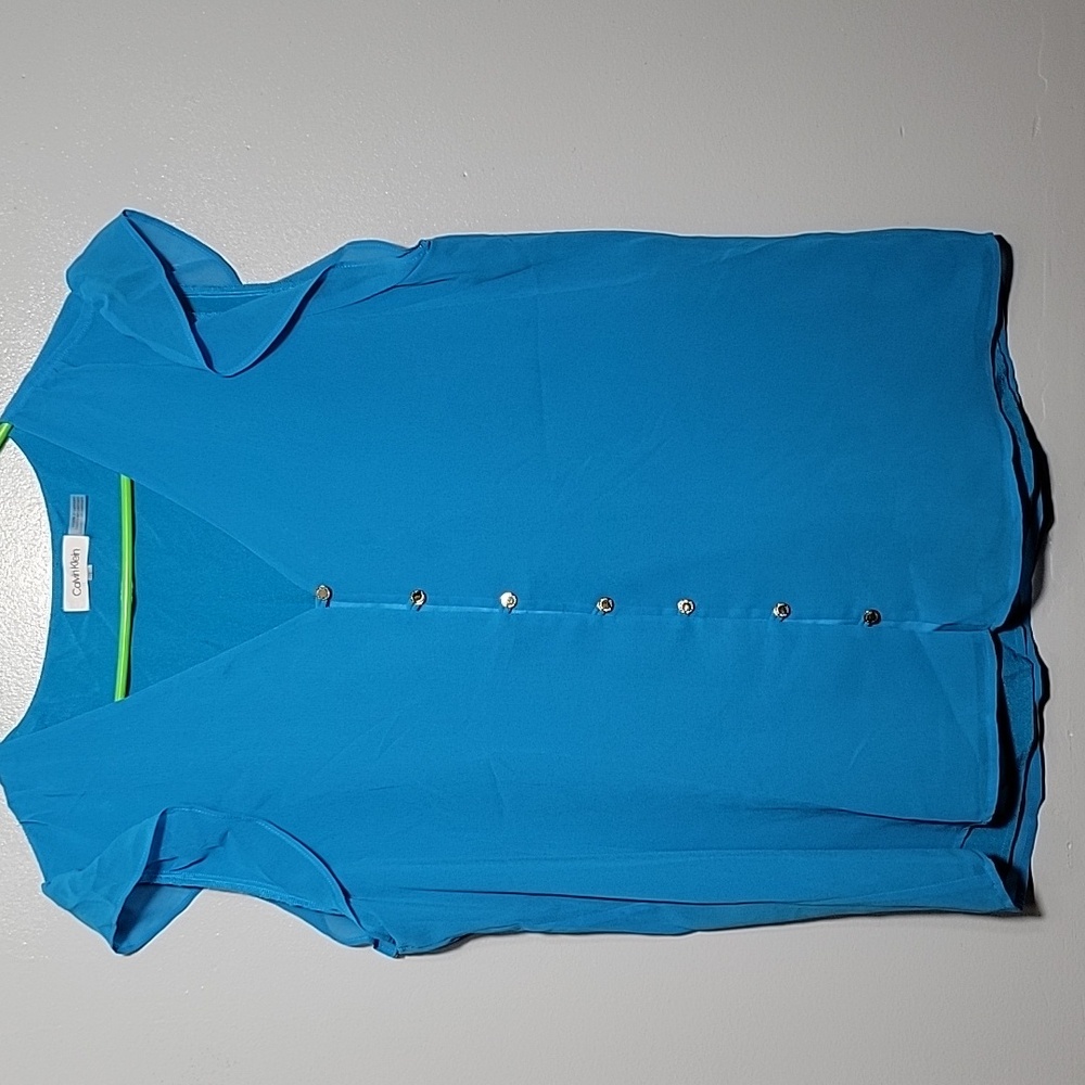 Calvin Klein Sleeveless Blur Teal Blouse Size Large